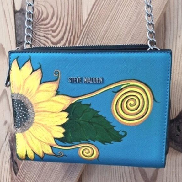Artisan Handbags - Artisan Blue Crossbody Bag with Sunflower Design